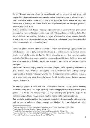 Yves‘o Kleino mėlynųjų paveikslų estetinis pagrindimas. Paveikslėlis 3