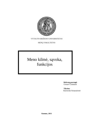 Meno kilmė, sąvoka, funkcijos