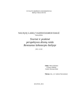 Teorinė ir praktinė perspektyvos dailėje dėsnių raida Renesanso laikotarpio Italijoje