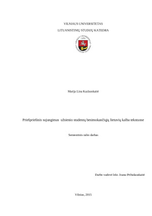 Priešpriešinis sujungimas  užsienio studentų besimokančiųjų lietuvių kalba tekstuose. Paveikslėlis 1