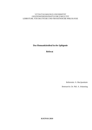 Das Humanitätsideal in der Iphigenie. referatas