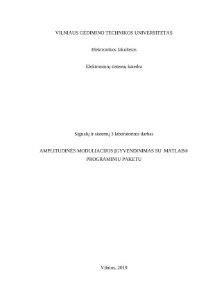 Amplitudinės moduliacijos įgyvendinimas su MATLAB programiniu paketu. Paveikslėlis 1
