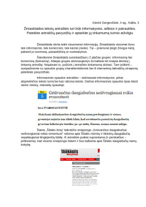 Žiniasklaidos tekstų antraštės turi būti informatyvios, aiškios ir patrauklios. Pateikite antraščių pavyzdžių ir aptarkite jų tinkamumą turinio atžvilgiu. Paveikslėlis 2