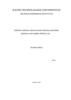 Aplinkos valdymo sistemos teorijos taikymas, planuojant pakitimus azoto rūgšties išlakose į orą