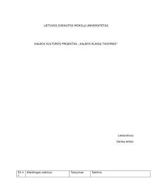 Kalbos kultūros rašto darbas "Kalbos klaidų taisymas"
