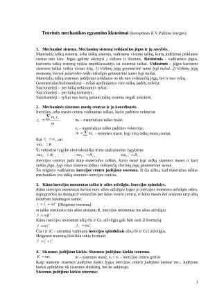 Teorinės mechanikos egzamino klausimai. Konspektas