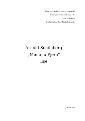 Arnold Schönberg „Mėnulio Pjero“. Paveikslėlis 1