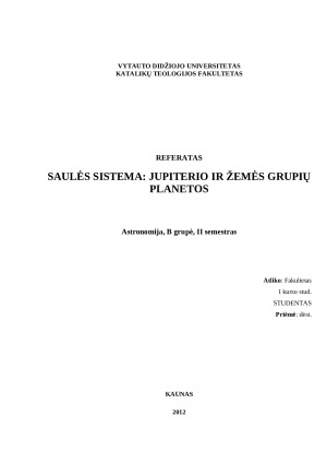 Saulės sistema: Jupiterio ir Žemės grupių planetos