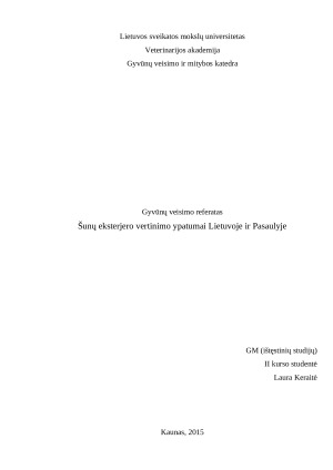 Šunų eksterjero vertinimo ypatumai Lietuvoje ir Pasaulyje