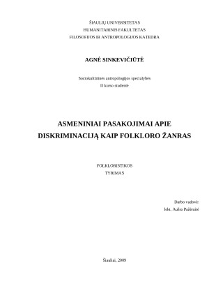 Asmeniniai pasakojimai apie diskriminaciją kaip folkloro žanras. Paveikslėlis 1