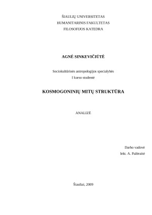 Kosmogoninių mitų struktūra. Paveikslėlis 1
