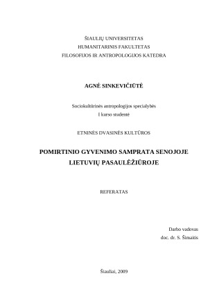 Pomirtinio gyvenimo samprata senojoje lietuvių pasaulėžiūroje