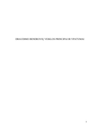 Draudimo bendrovių veiklos principai ir ypatumai