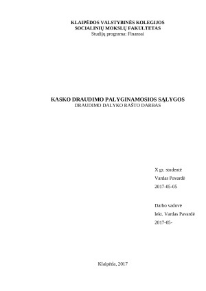 Kasko draudimo palyginamosios sąlygos