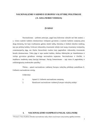 Nacionalizmo vaidmuo Europos valstybių politikoje