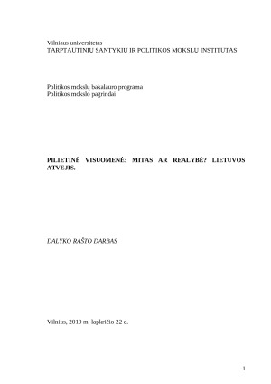 Pilietinė visuomenė: mitas ar realybė? Lietuvos atvejis