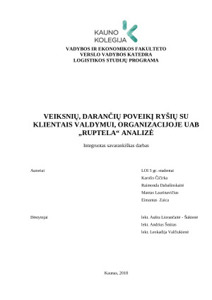 Veiksmų, darančių poveikį ryšių su klientais valdymui, organizacijoje UAB "X" analizė