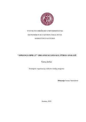 UAB "Apranga BPB LT" organizacijos kultūros analizė