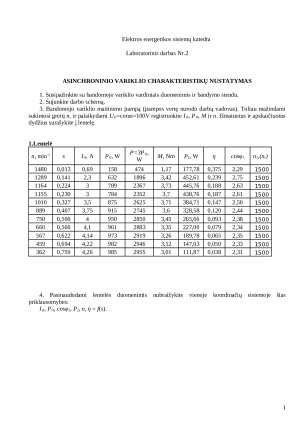 Asinchroninio variklio charakteristikų nustatymas . Paveikslėlis 1