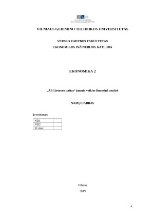 „AB Lietuvos paštas“ įmonės veiklos finansinė analizė