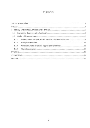 „Swedbank“ banko rizikos valdymo proceso analizė. Paveikslėlis 2