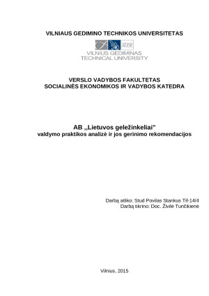 AB ,,Lietuvos geležinkeliai” valdymo praktikos analizė ir jos gerinimo rekomendacijos