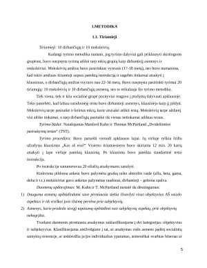 Aš vaizdo ypatybių įvertinimas, taikant dvidešimties pasisakymų testą. Paveikslėlis 5