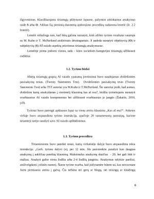 Aš vaizdo ypatybių įvertinimas, taikant dvidešimties pasisakymų testą. Paveikslėlis 6