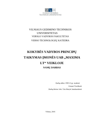 Kokybės vadybos principų taikymas įmonės UAB "Maxima Lt" veikloje