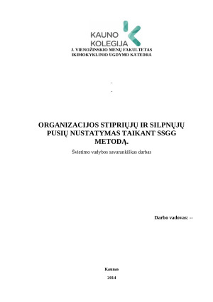 Organizacjios stipriųjų ir silpnųjų pusių nustatymas taikant SSGG metodą. Paveikslėlis 1
