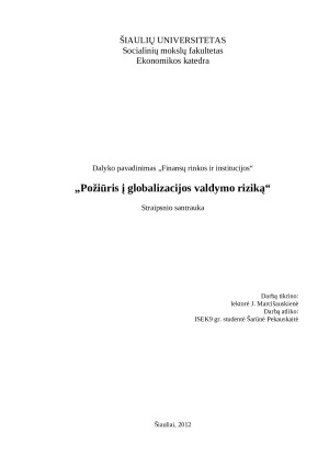 Požiūris į globalizacijos valdymo riziką