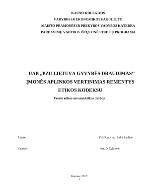 UAB ,,PZU LIETUVA GYVYBĖS DRAUDIMAS‘‘įmonės aplinkos vertinimas remiantis etikos kodeksu