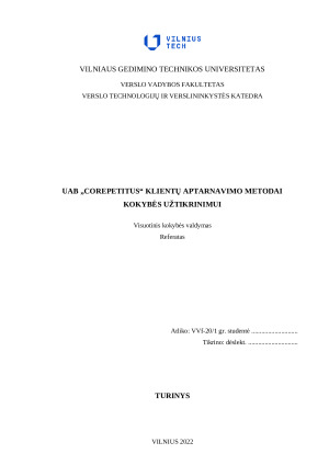 UAB „Corepetitus“ klientų aptarnavimo metodai kokybės užtikrinimui