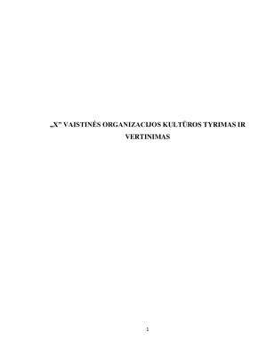 Vaistinės ,,X” organizacijos kultūros tyrimas ir vertinimas