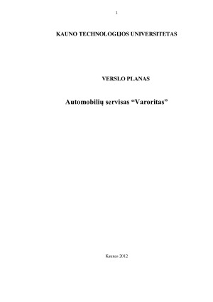 Automobilių servisas “Varoritas”. Verslo planas