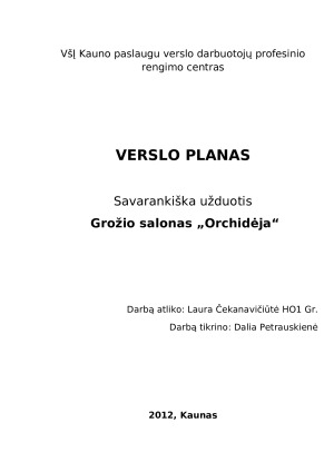 Grožio salono Orchidėja verslo planas