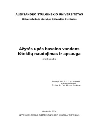 Ažytės upės baseino vandens išteklių naudojimas ir apsauga