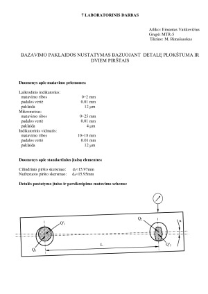 Bazavimo paklaidos nustatymas bazuojant detalę plokštuma ir dviem pirštais. Paveikslėlis 1