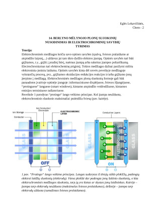 Berlyno mėlynojo plonų sluoksnių nusodinimas ir elektrochrominių savybių tyrimas