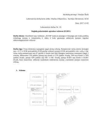 Deginių pakartotinės apytakos vožtuvas (EGRV). Paveikslėlis 1