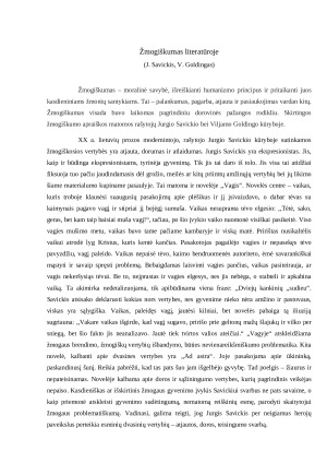 Žmogiškumas literatūroje (J. Savickis, V. Goldingas)