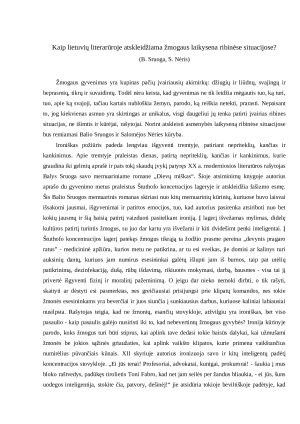 Kaip lietuvių literarūroje atskleidžiama žmogaus laikysena ribinėse situacijose? (B. Sruoga, S. Nėris)