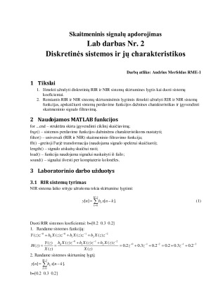 Diskretinės sistemos ir jų charakteristikos
