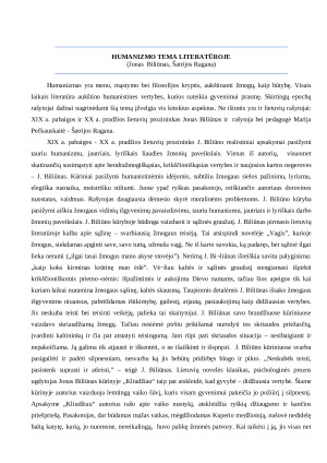 Humanizmo tema literatūroje (Jonas Biliūnas, Šatrijos Ragana)