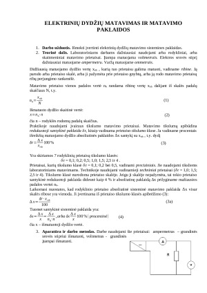 Elektrinių dydžių matavimas ir matavimų paklaidos. Paveikslėlis 1