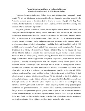 Fantastikos elementai lietuvių ir užsienio kūryboje (Henrikas Radauskas, Jurgis Savickis, Francas Kafka)