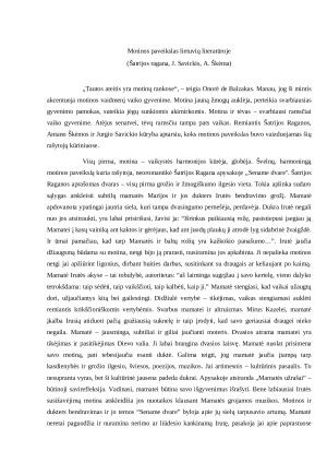 Motinos paveikslas lietuvių literatūroje (Šatrijos ragana, J. Savickis, A. Škėma)