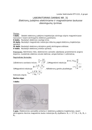 Elektronų judėjimo elektriniame ir magnetiniame laukuose dėsningumų tyrimas