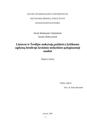 Lietuvos ir Švedijos mokytojų požiūrio į lytiškumo ugdymą bendrojo lavinimo mokyklose palyginamoji analizė