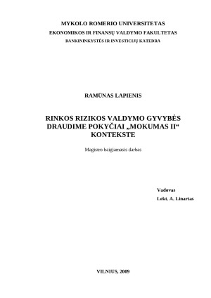 Rinkos rizikos valdymo gyvybės draudime